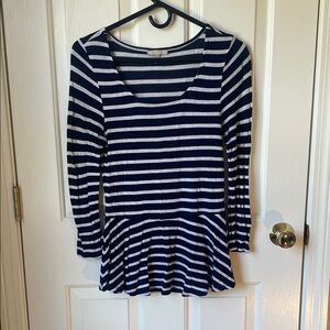 Striped Navy & White Long-Sleeve Peplum Tee